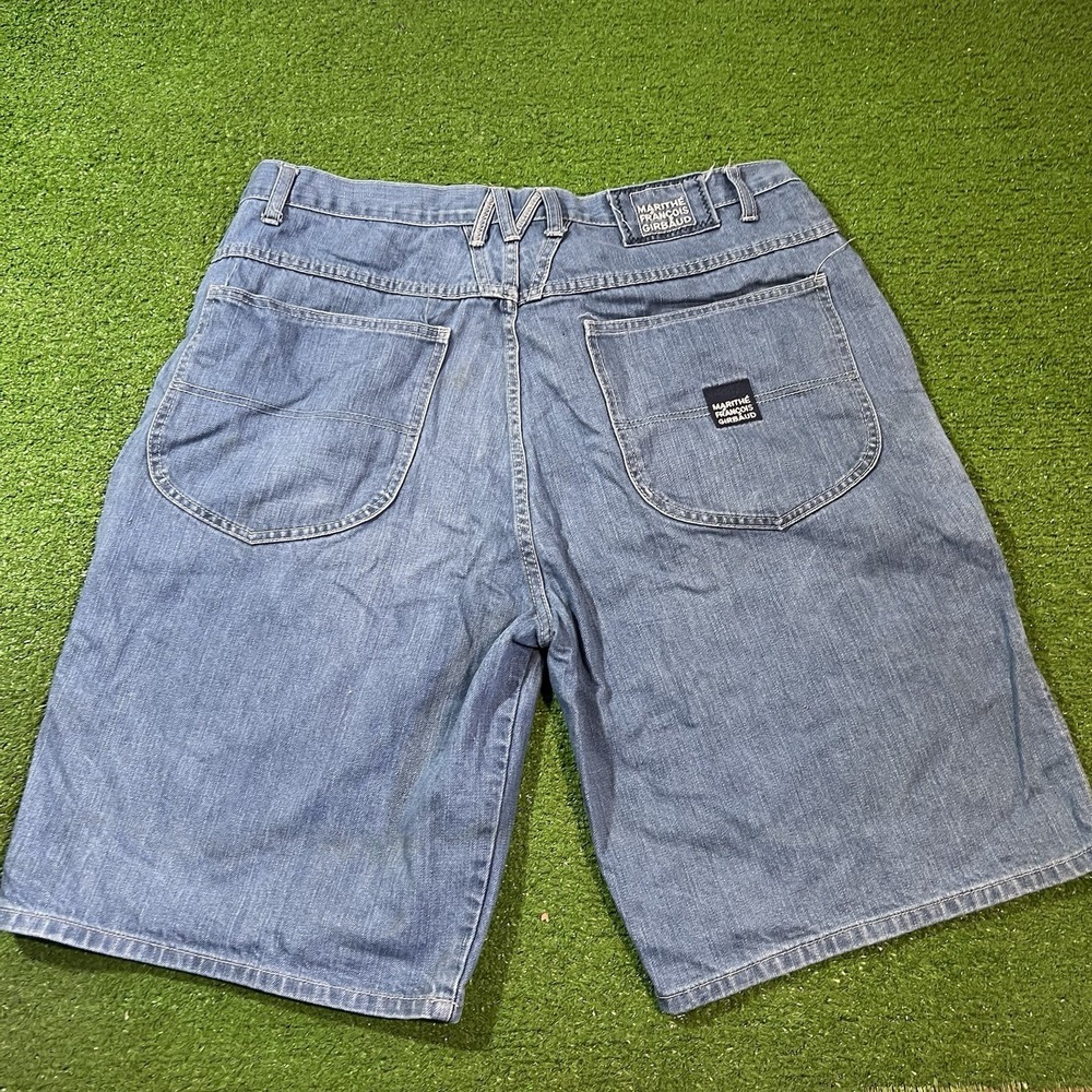 VTG 90s Blue Marithe Francois Girbaud Denim Shorts 38 Y2K Baggy Missing Button